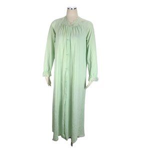 Vintage Shadowline Small Silky Robe Lace Embroidery Flowers Mint Green Petites